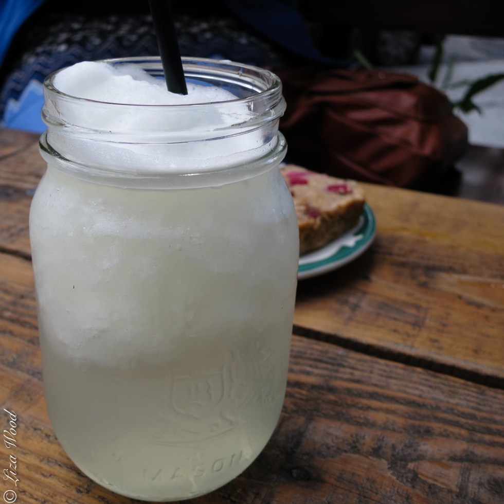 Lemonade mason jar on wooden table