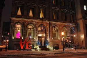 Christmas lights at old hotel