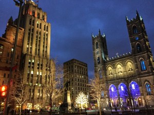 Christmas lights Notre Dame Basilica old montreal