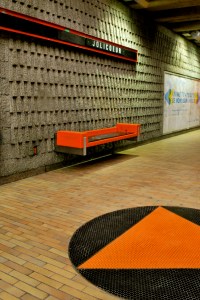 Orange bench and floor tiles at Jolicoeur metro